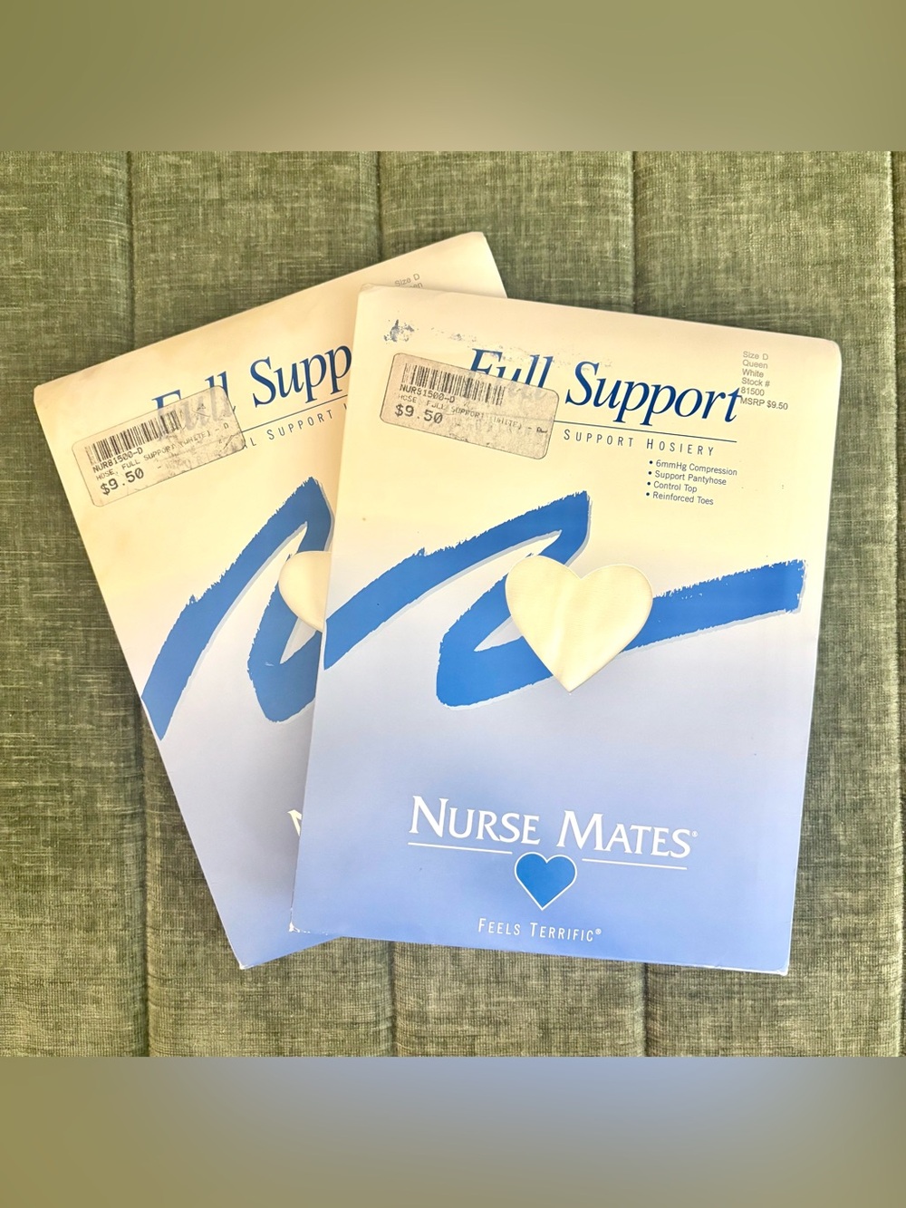 NWT 2 Pairs Nurse Mates White Compression Support Pantyhose, Control Top, Size D